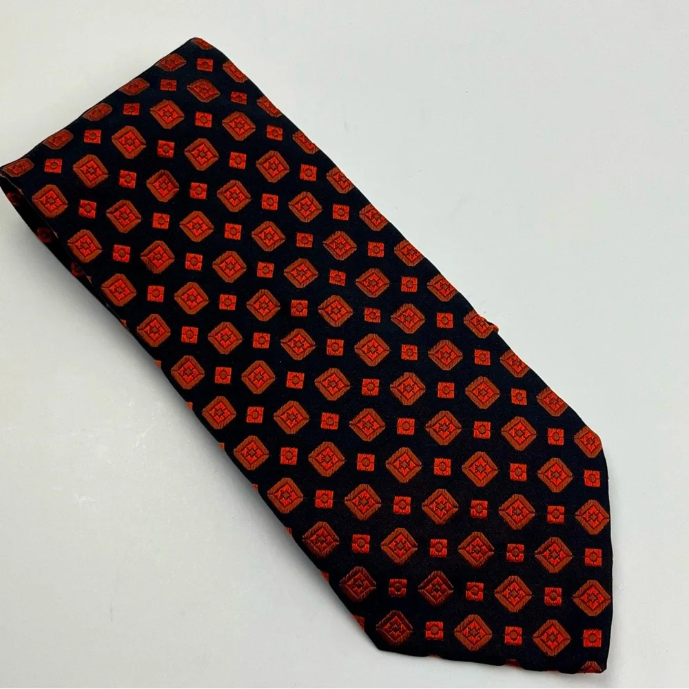 Fratelli Moda Black Orange Mens Necktie Tie 100%‎ Silk Italy Preppy Office